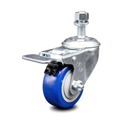 Service Caster 3 Inch Blue Polyurethane Swivel 12mm Stem Caster with Total Lock Brake SCC SCC-TSTTL20S314-PPUB-BLUE-M1215